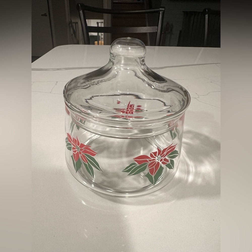 Vintage Indiana Glass Holiday Christmas Poinsettia Canister Apothecary Candy